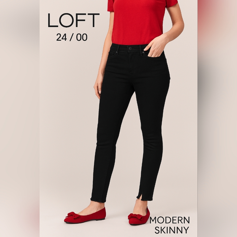 LOFT Women’s Black Modern Skinny Jeans with Side Slits Size 00 / 24